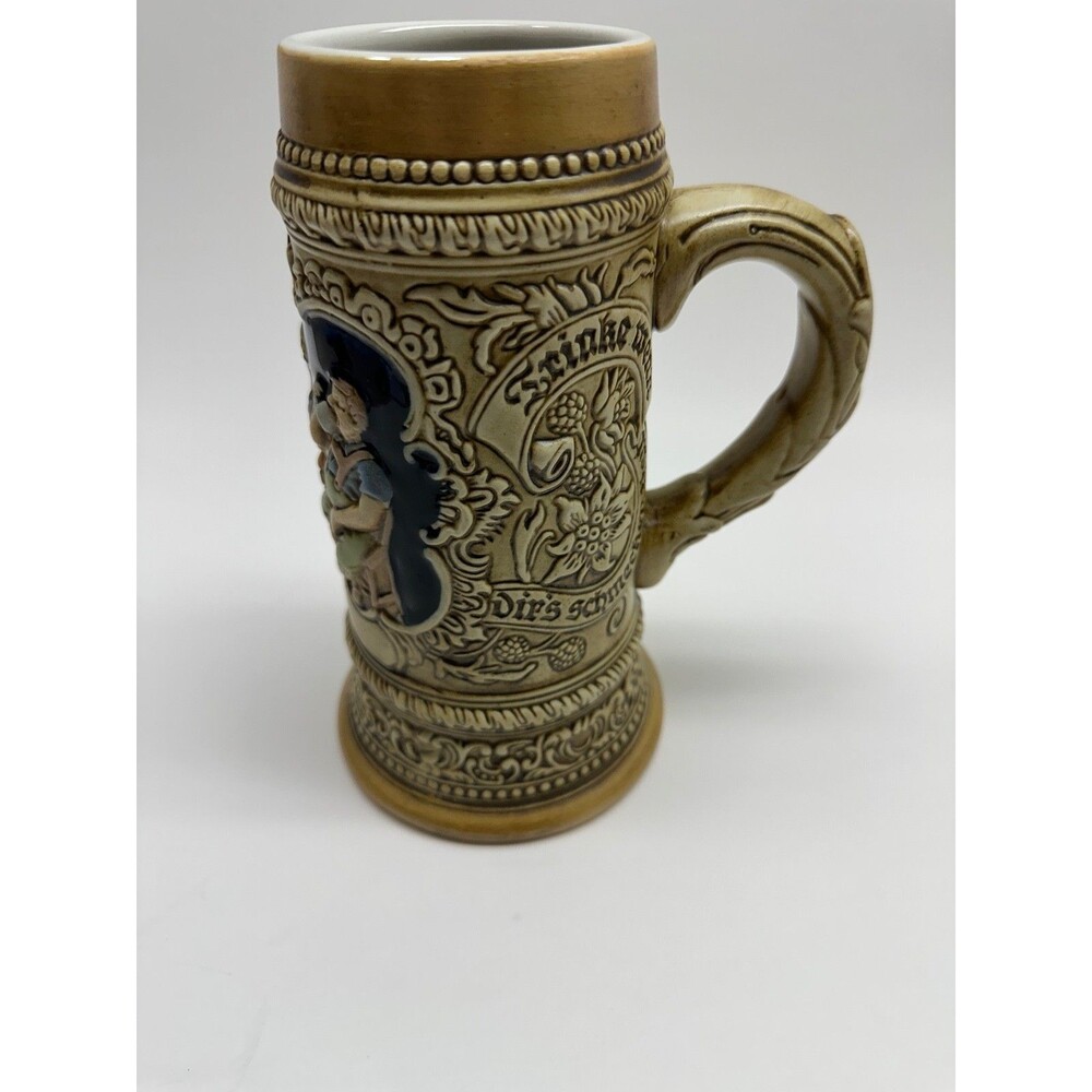 Vintage Ceramarte Brazil German Style Ceramic Beer Stein Raised Relief Mug